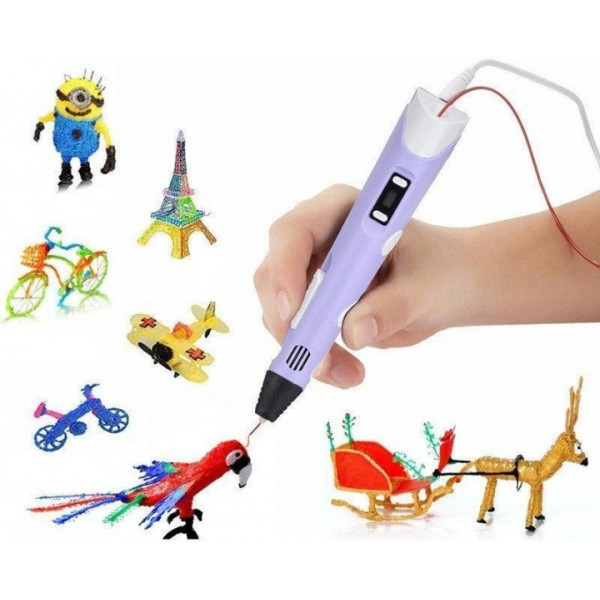 3Д ручка для малювання з LED дисплеєм 3D Pen 2 фіолетова