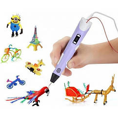 3Д ручка для малювання з LED дисплеєм 3D Pen 2 фіолетова