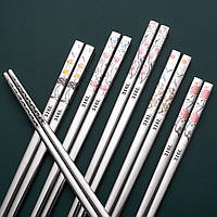 Преміум Китайські Японські Палички Для їжі, Суші, Роллів з лазерним візерунком медична нержавіюча сталь 316L / 1 пара