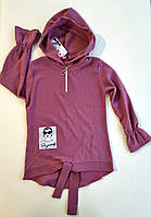 Стильная розовая детская блузка с капюшоном р.122-140 см розовая детская блузка на каждый день