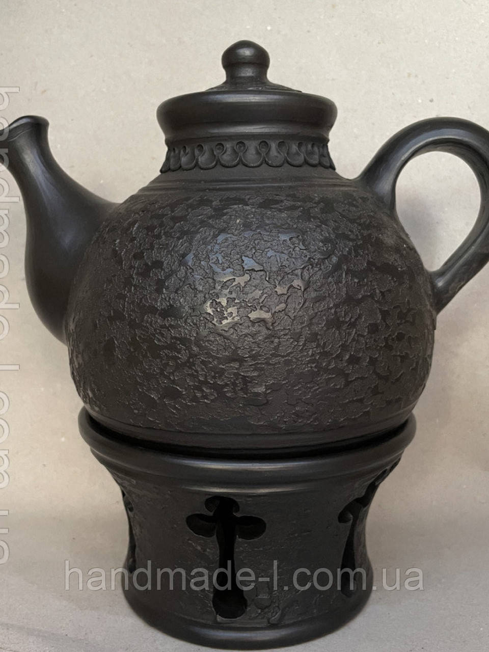 Чайник глиняний з ситком та підігрівом ручної роботи 1л