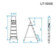 Драбина алюмінієва 5 щаблів INTERTOOL LT-1005, фото 3