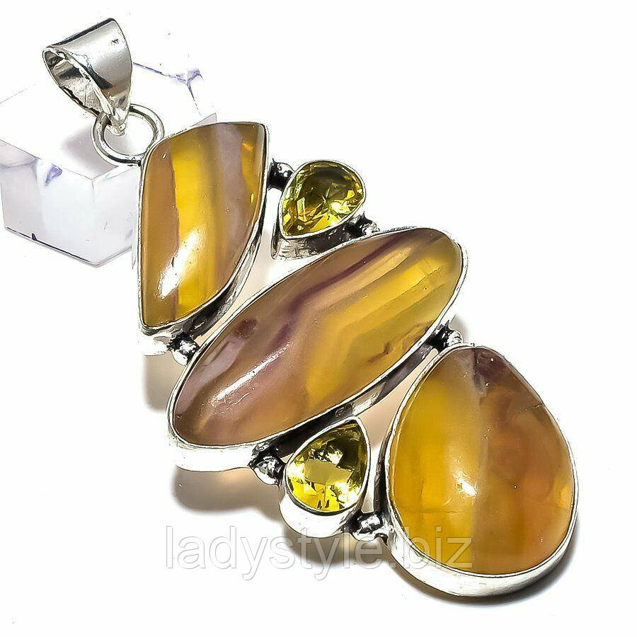 Срібний кулон із натуральним жовтим флюоритом, фото 1