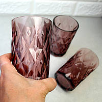 Розовые винтажные стаканы в крупный ромб "Рубин" 6 шт 350 мл (6451)
