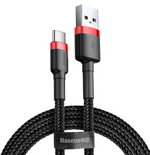 Кабель для зарядки телефона/ смартфона Baseus Cafule USB-Type-C 3 м 2 А Чорний/Червоний (CATKLF-U91), фото 1