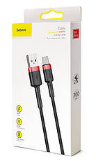 Кабель для зарядки телефона/ смартфона Baseus Cafule USB-Type-C 3 м 2 А Чорний/Червоний (CATKLF-U91), фото 5