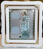 Икона Пресвятая Богородица Геронтисса в белом фигурном киоте под стеклом , размер киота 24×21, сюжет 15×18