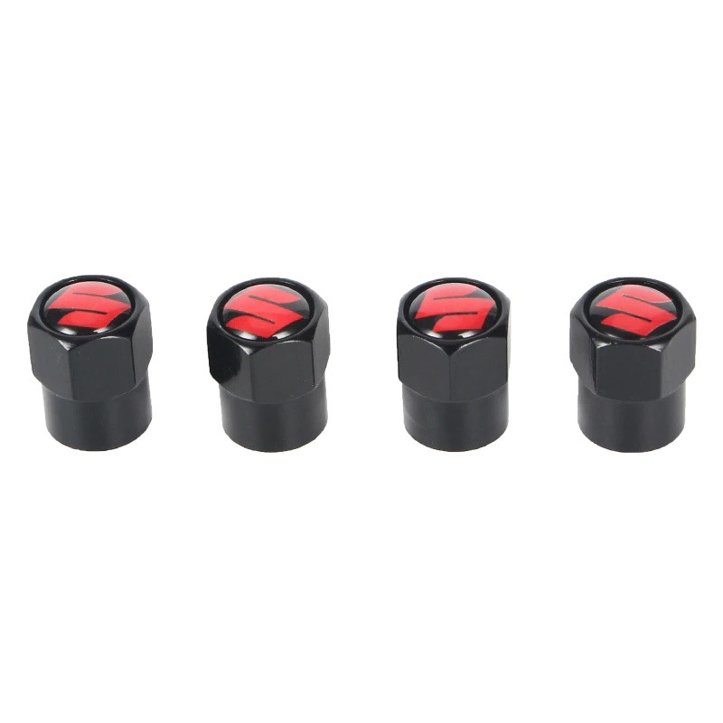 Захисні ковпачки на ніпель для Suzuki Alitek Short Black Сузукі Red Logo (4 шт)