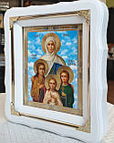 Ікона Віра Надія Любов і мати Софія в білому дерев'яному фігурному кіоті під склом,розмір кіота24×21,лік 15×18, фото 2
