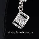 Срібні сережки - підвіски з фіанітами. Стильні повсякденні сережки - кульчики камінчик в кубі, фото 9