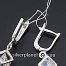 Срібні сережки - підвіски з фіанітами. Стильні повсякденні сережки - кульчики камінчик в кубі, фото 7