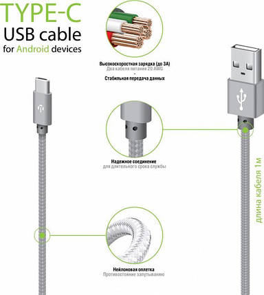 Кабель Intaleo CBGNYT1 USB Type-C 2m Grey (1283126489136), фото 3