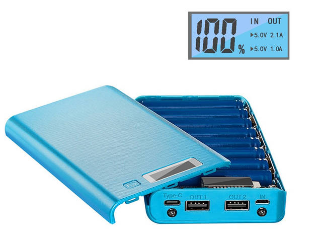 Купить Power bank 8 аккумулятора 18650 2хUSB+microUSB+Type-C 2,1А LCD ...