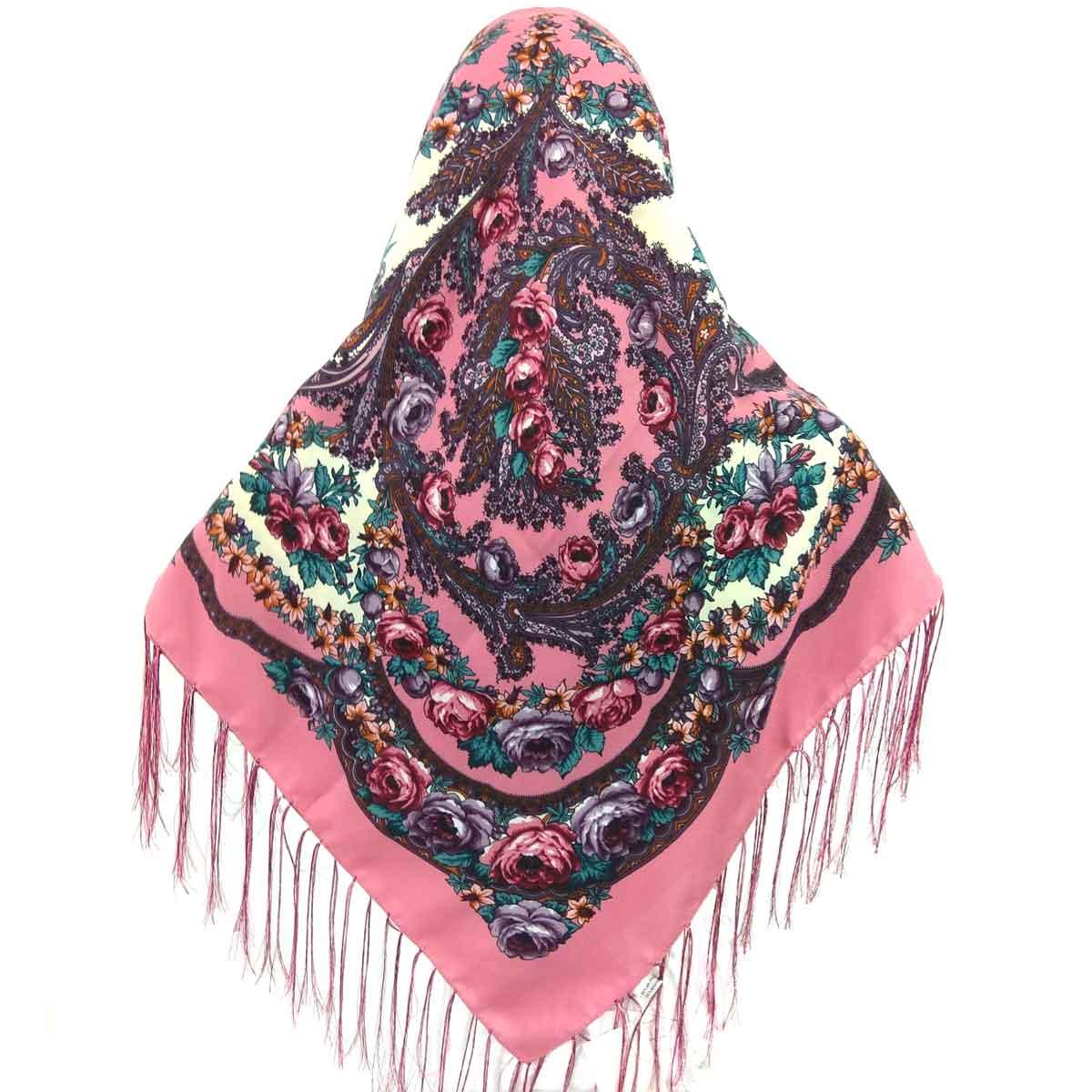 Хустка народна з тороками (120*120) рожева