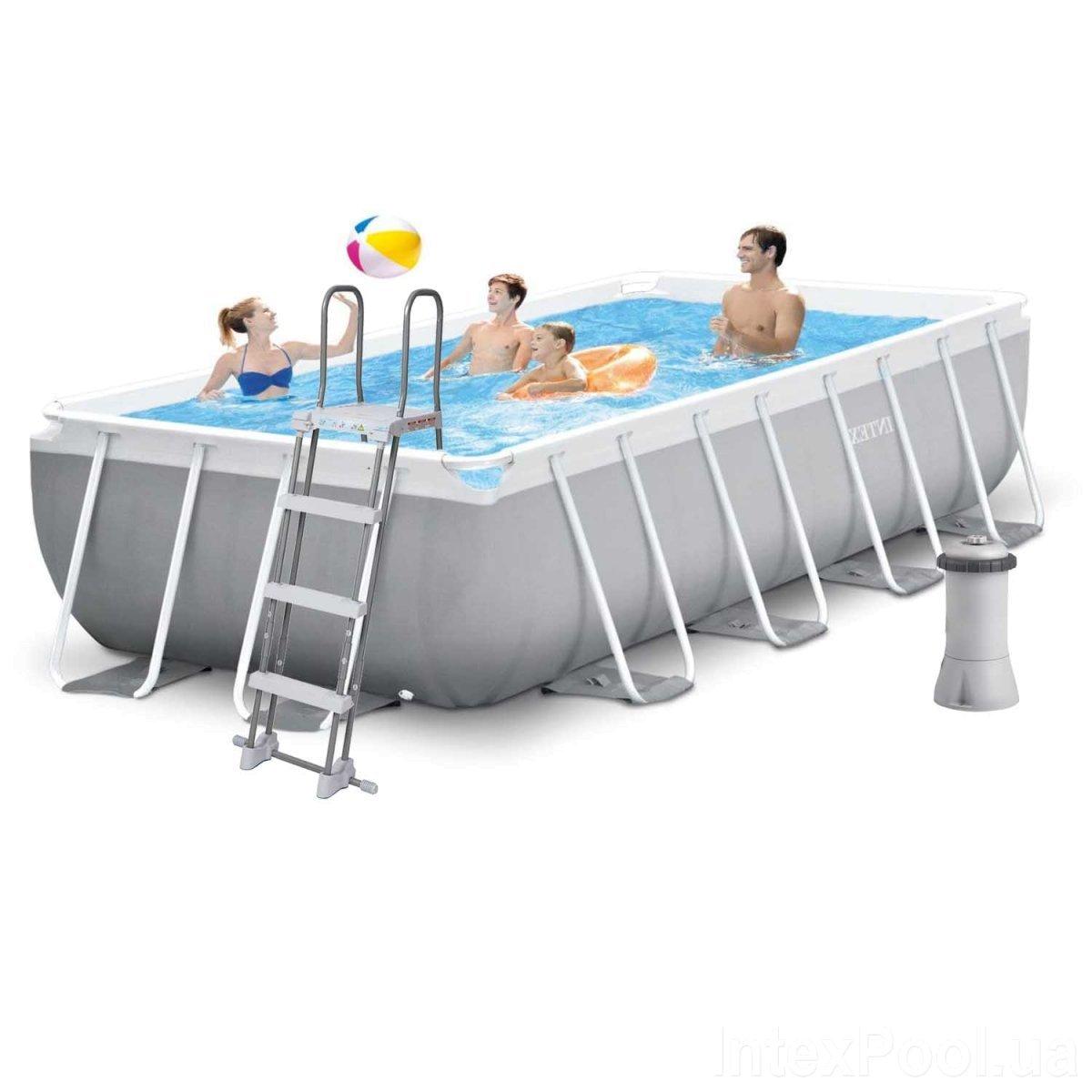 Басейн каркасний прямокутний (400*200*122см, 8418л, фільтр, сходи) Intex 26790 Сірий, фото 1