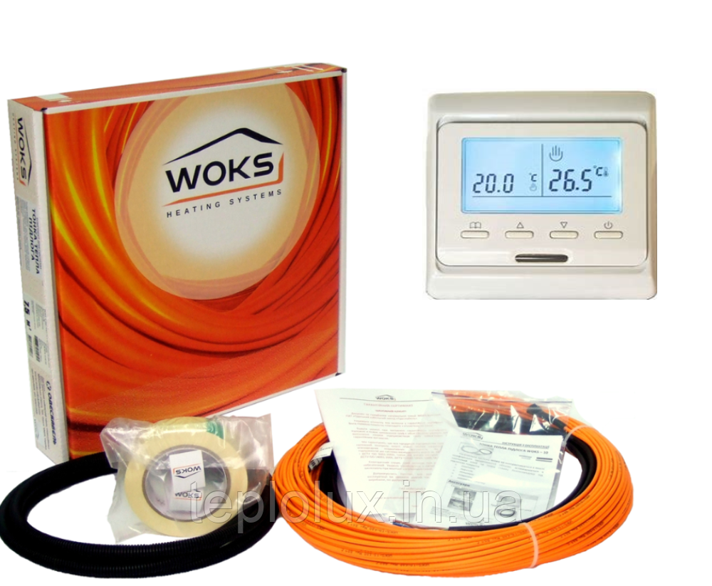 Тонкий кабель під плитку Woks-10, 150 Вт (16м) 1,0-1,9 м2 з програмованим терморегулятором Е51