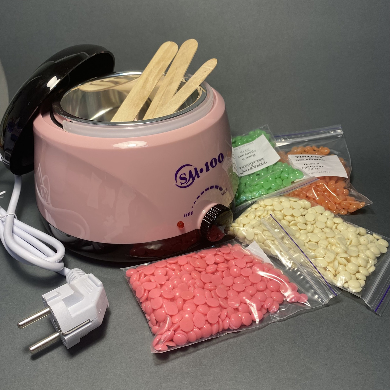 Набір для депіляції 4 воску по 50 г + SM-100 рожевий