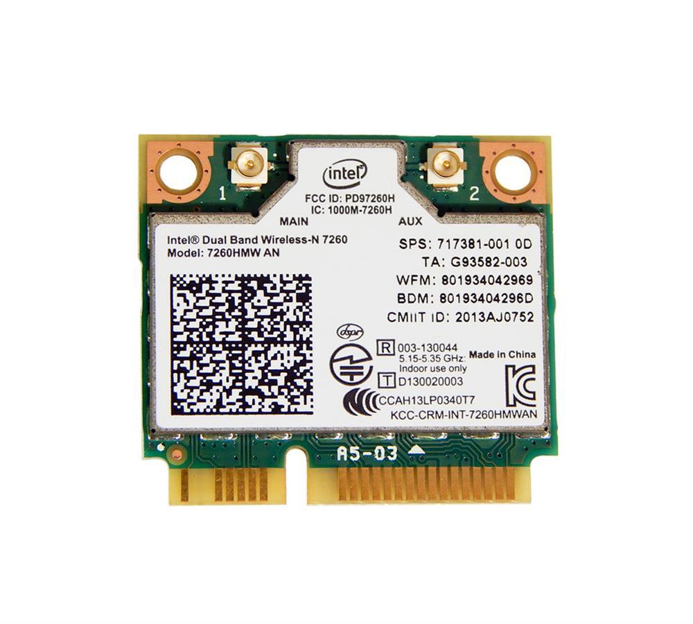 Wi-fi+BT модуль HalfSize Mini pcie для HP! Intel 7260hmw (717381-001) 802.11 b, g, n, 300Mbps 2,4 GHz