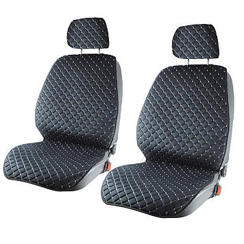 Накидки на сидіння з Алькантари чорні на передні Широкі + 2 підголівника "PREMIUM DEKOR"