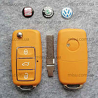 Ключ выкидной Volkswagen 3 кнопки хром лезвие HU66 Желтый