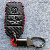 Чехол смарт ключ Kia Hyunadai 3 кнопки с карабином текстура черно-красный