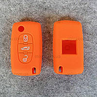 Чехол силиконовый для выкидного ключа Citroen Peugeot 3 кнопки Trunk оранжевый