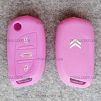 Чехол силиконовый для ключа Citroen 3 кнопки Trunk Розовый