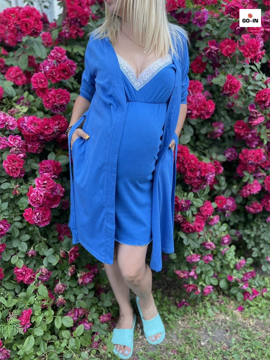 Халат и няня сорочка в пологовий будинок для вагітних і мам-годувальниць джинс 44-54р.