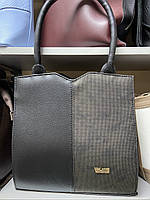 Высокая сумка с цветной с двухцветными вставками чёрный шоколад
