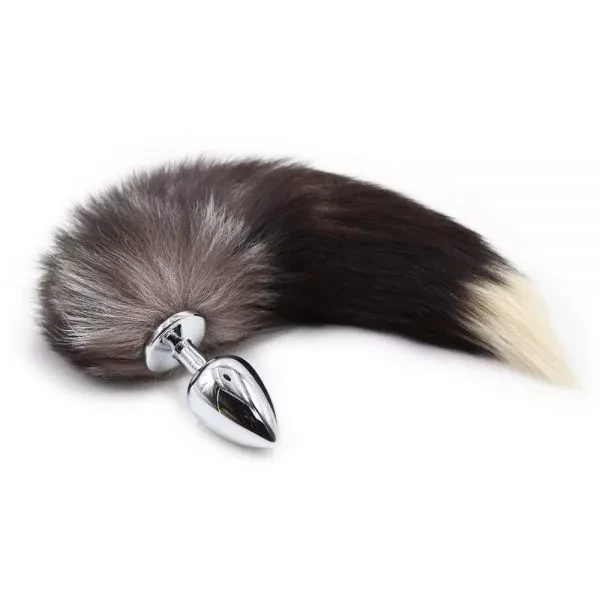 Металева анальна пробка з хвостом Єнот Raccoon Tail M