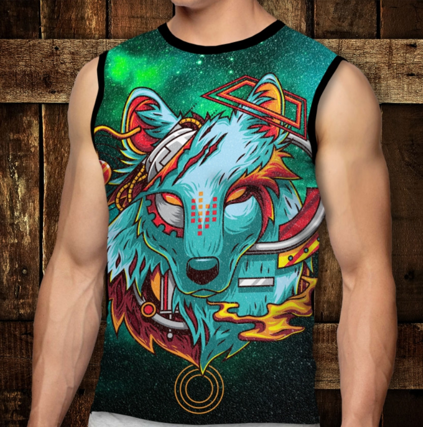 Футболка-безрукавка з 3D принтом: Цифровий вовк. Дорослі і Дитячі розміри ВСІ Розміри, фото 1