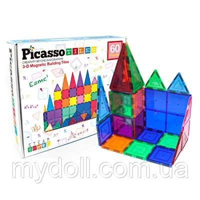 Магнітний будівельний конструктор PicassoTiles 60 Piece Set Magnet Building Tiles 3D Playmags PT60 Оригінал