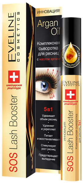 Комплексна сироватка для вій з маслом арганії 5 в 1, Eveline Cosmetics Sos Lash Booster, фото 1