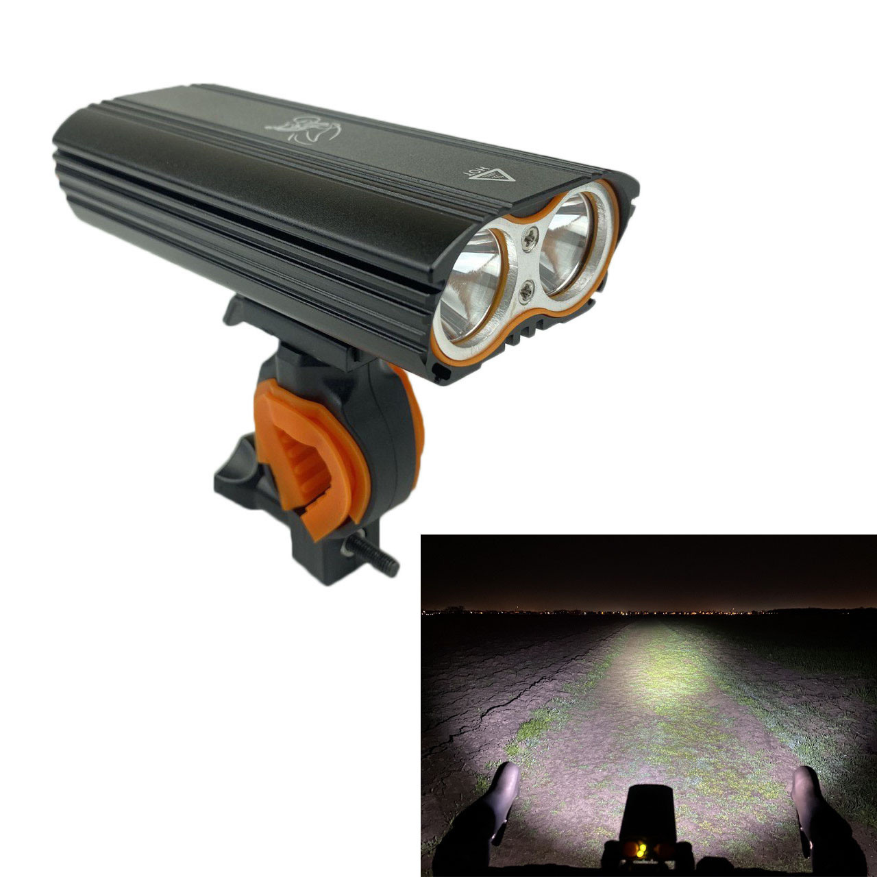 Фара LR-Y2, LED-T6 1600lumens, з подвійним кріпленням та індикатором заряду, чорна (відео)