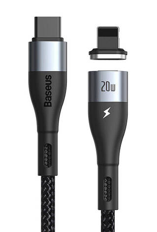 Магнітний кабель для зарядки телефона Baseus Zinc Type-C-Lighting 20 Вт 1 м Чорний (CATLXC-01), фото 1