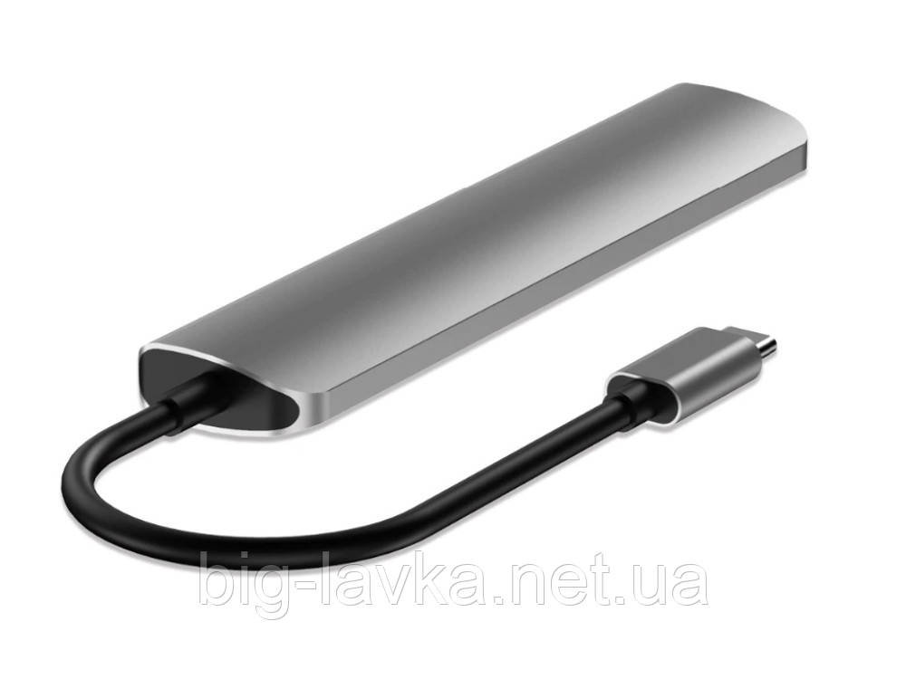 Хаб-перехідник 7 в 1 з Type C на 4K HDMI, PD, SD, TF, 3 × USB 3.0 7 в 1 Сріблястий