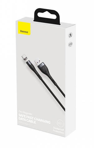 Магнітний кабель для зарядки телефона/ смартфона Baseus Zinc USB-Type-C 5 А 1 м Чорний (CATXC-NG1), фото 3