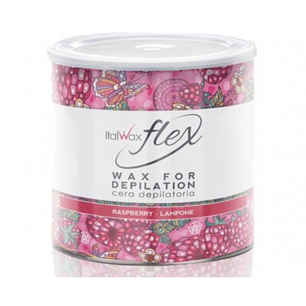 Теплий Віск для депіляції в баці flex Малина ItalWax 400гр з використанням паперу., фото 1