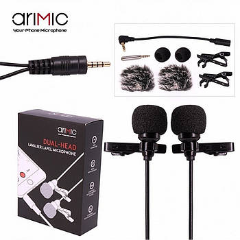 Подвійний мікрофон петлочки Ulanzi AriMic Lapel Dual 1,5 м (3.5mm) Android