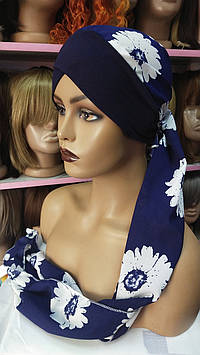 Чалма 54-60 рр шапка різнобарвна шифонова на пов'язці бежева з кольоровими візерунками літня "Вуалька"