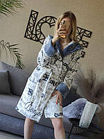 Теплий жіночий короткий махровий халат із капюшоном