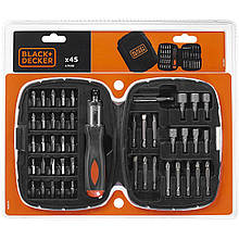 Набір біт BLACK+DECKER, PH1, PH2, PZ2, T10, S2, PH3, PZ3, L= 25,50 мм, 45 шт, валіза