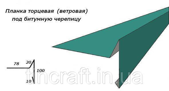 Торцева планка для бітумного даху зелена матова RAL 6005 — довжина 2 метри (вітрова для м'якої покрівлі)