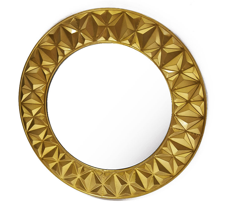 Декоративне кругле красиве дзеркало бронзове металеве в передпокій