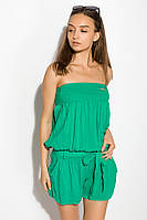 Комбинезон женский летний шорты лиф-резинка открытые плечи хлопок штапель зеленый 44 (S/M).