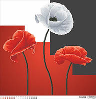 Червоно-сірі маки ТК-059 Барвиста Вишиванка Заготовка для вишивки картини 58x58см