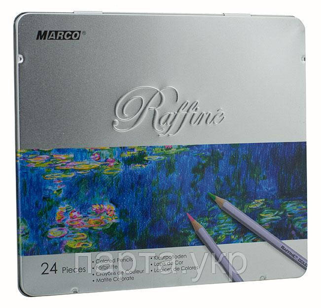 Олівці кольорові в металевому пеналі 24 кв. Marco Raffine 7100-24TN, фото 1