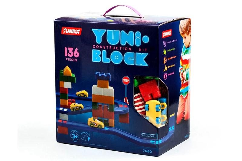 Конструктор великі деталі в подарунковій коробці "YUNI-BLOK" Юніка 136 деталей.