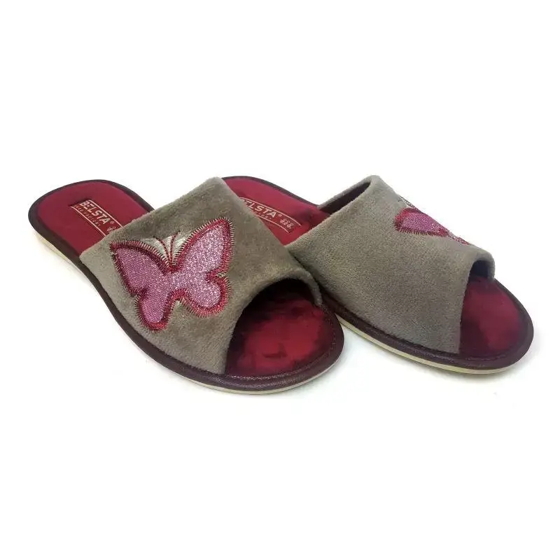 

Женские домашние тапочки Белста велюровые комнатные серо-вишневые бабочка 37 (23,5-24 см), Серый