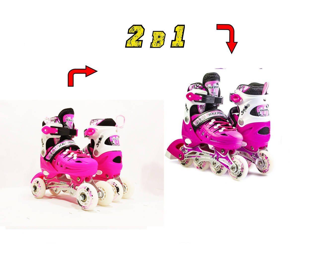 

Детские Раздвижные ролики квады Scale Sports малиновый цвет, размер 29-33 и 34-37 SS, Розовый